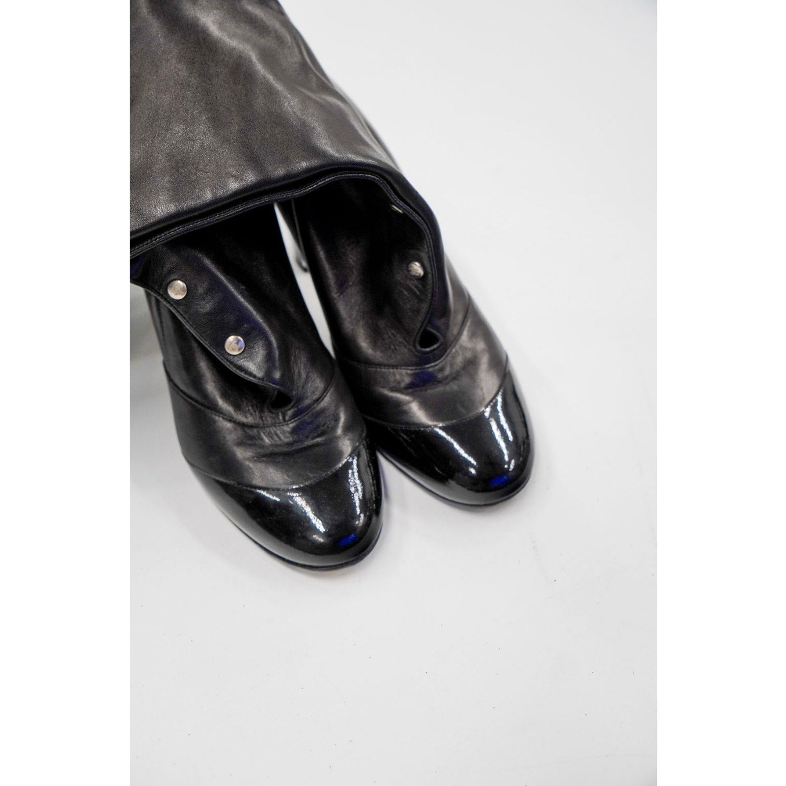 Vintage Leather Black Boots Interlocking CC Buttons