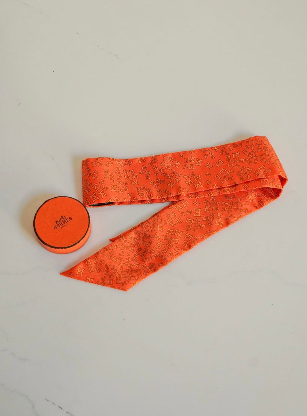 Twilly  Silk Scarf Orange Logo Print