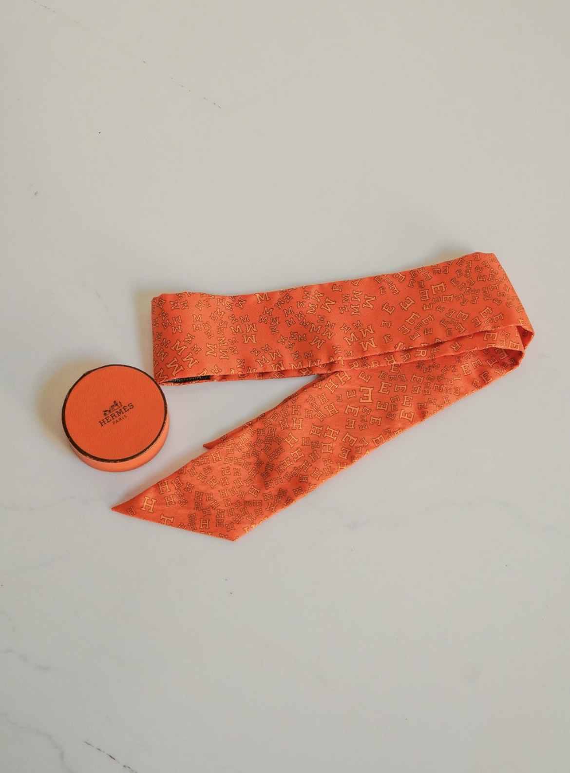 Twilly  Silk Scarf Orange Logo Print