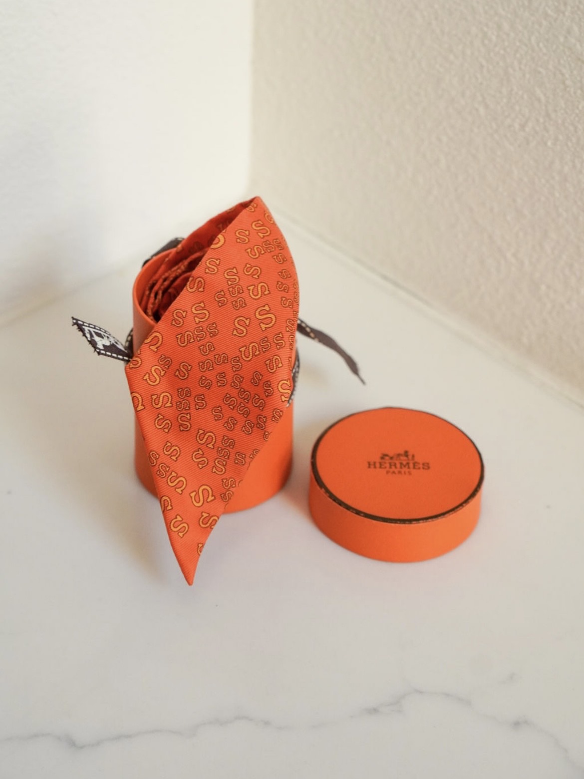 Twilly  Silk Scarf Orange Logo Print