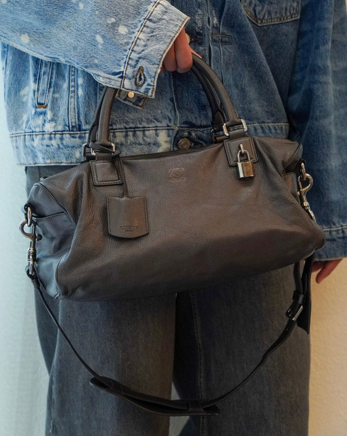 Amazona Vintage Grey Leather Top Handle Shoulder Bag