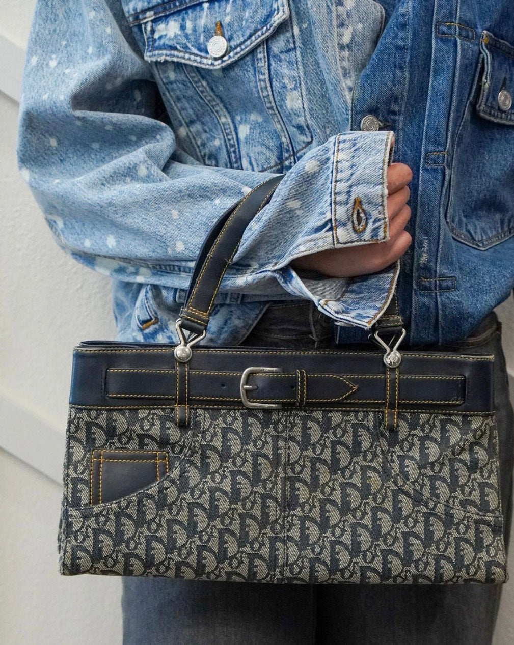 Jean Pocket Tote Vintage Blue Canvas Shoulder Bag