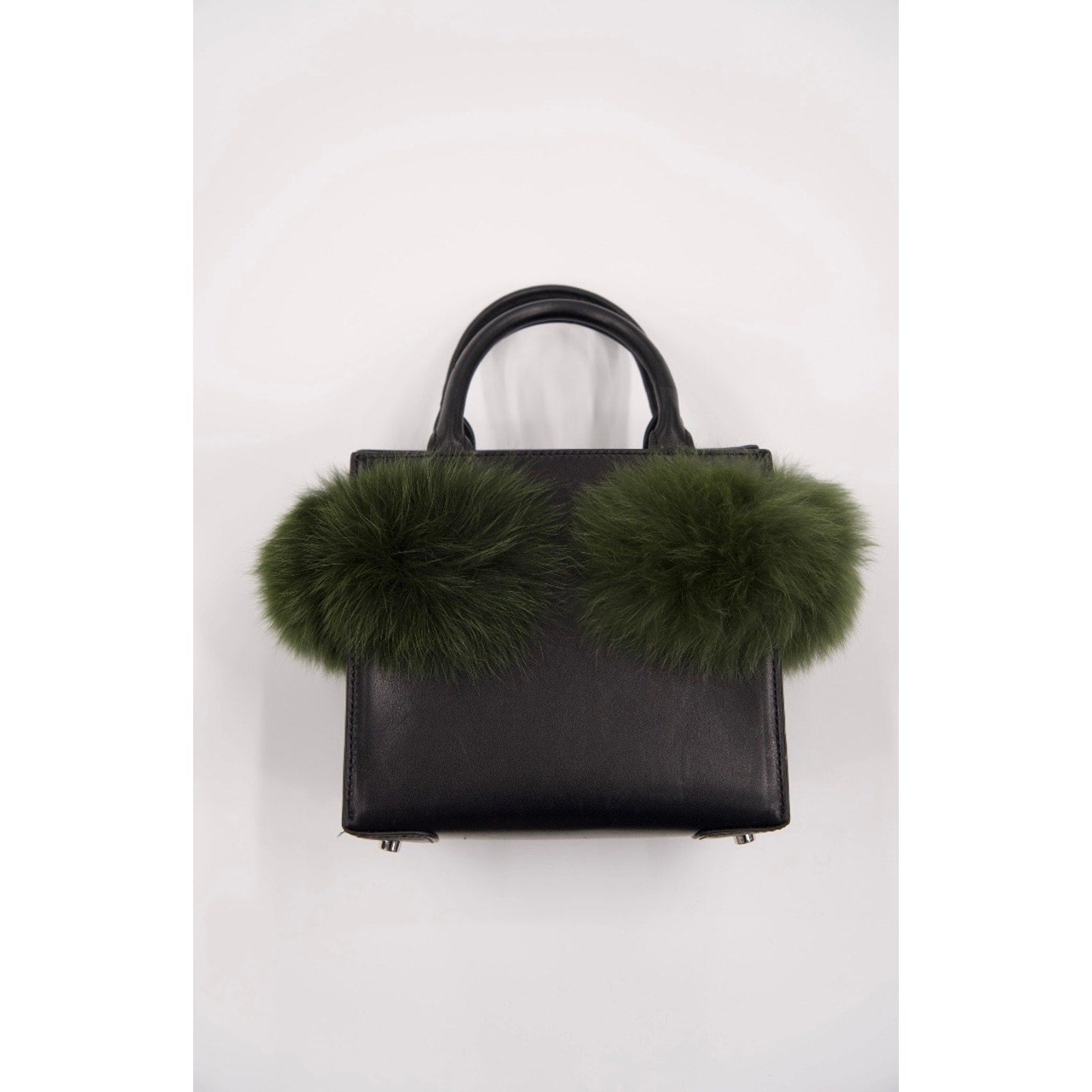 Mya Green Faux Fur Trimmed Black Leather Crossbody Bag