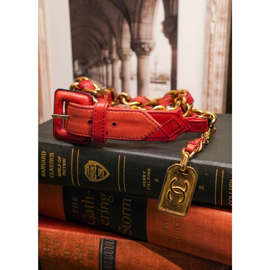 Belt Vintage Chain & Red Leather