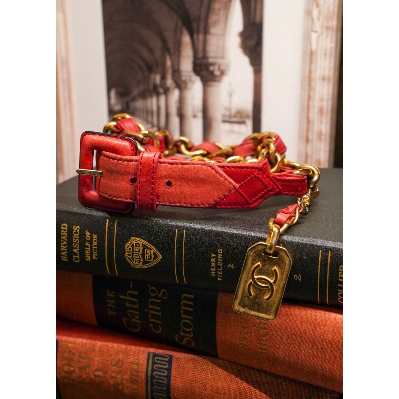 Belt Vintage Chain & Red Leather