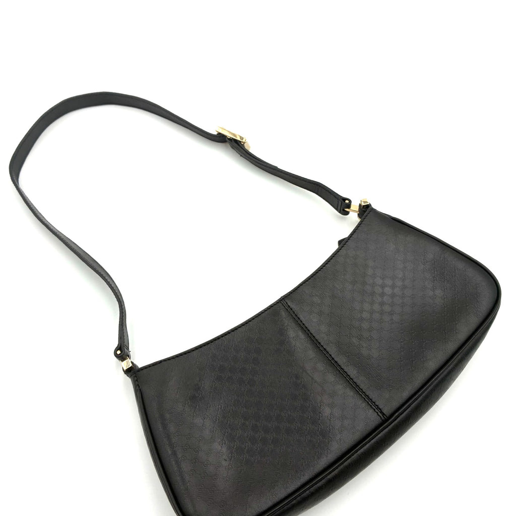 Vintage Black Embossed GG Monogram Leather Shoulder Bag
