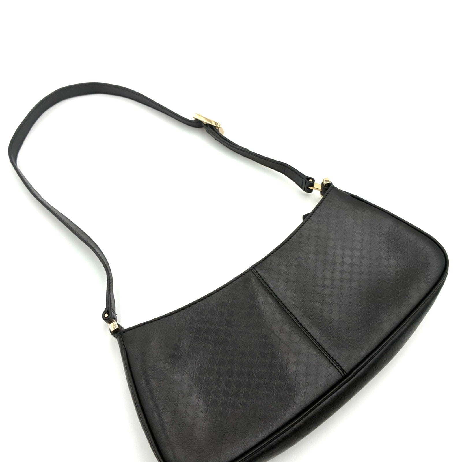 Vintage Black Embossed GG Monogram Leather Shoulder Bag