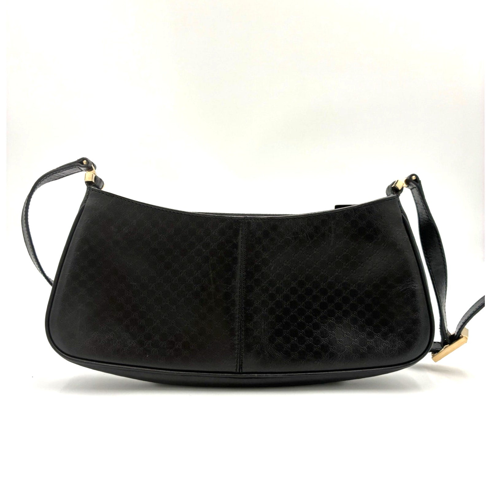 Vintage Black Embossed GG Monogram Leather Shoulder Bag