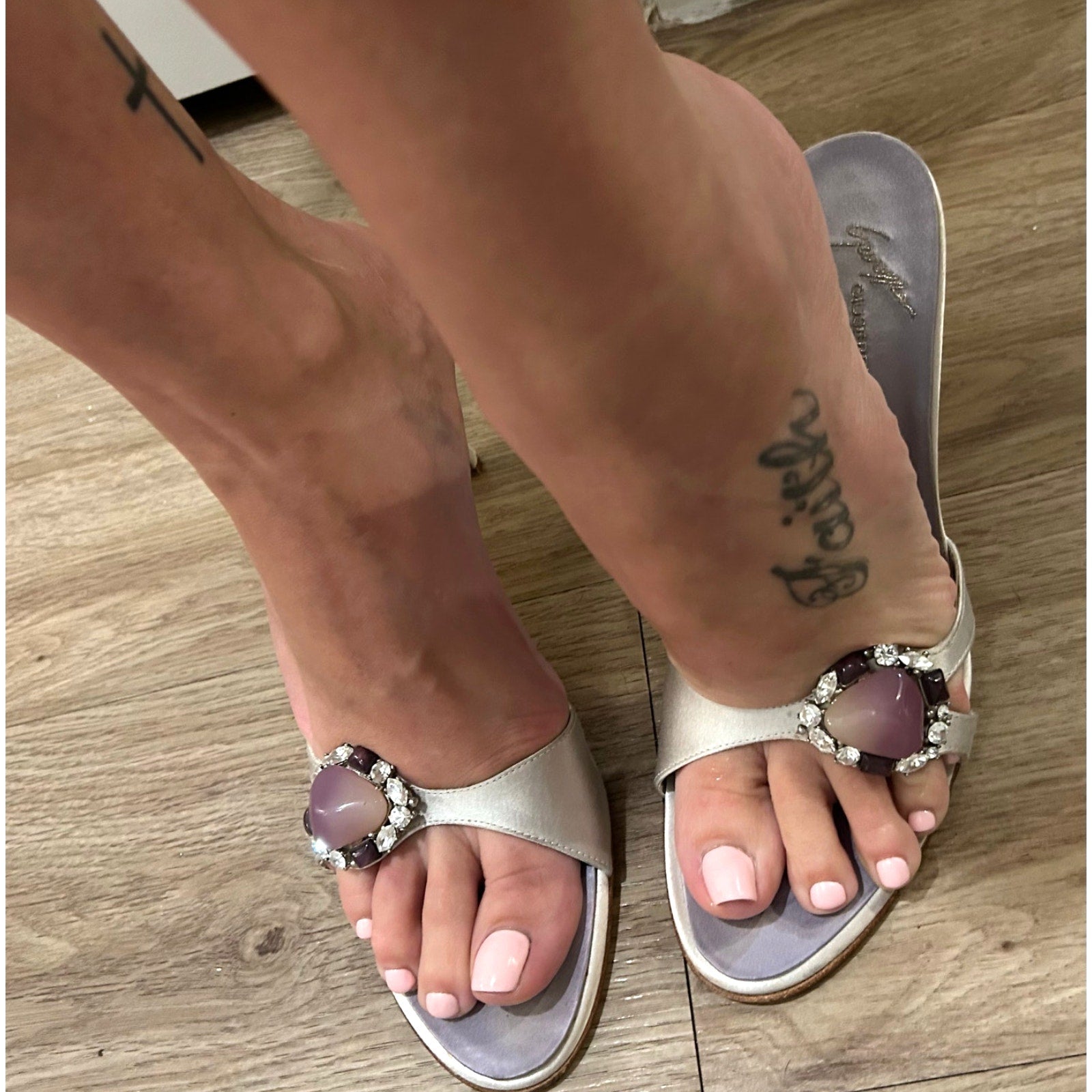 10 Purple Satin Crystal Embellished Mules