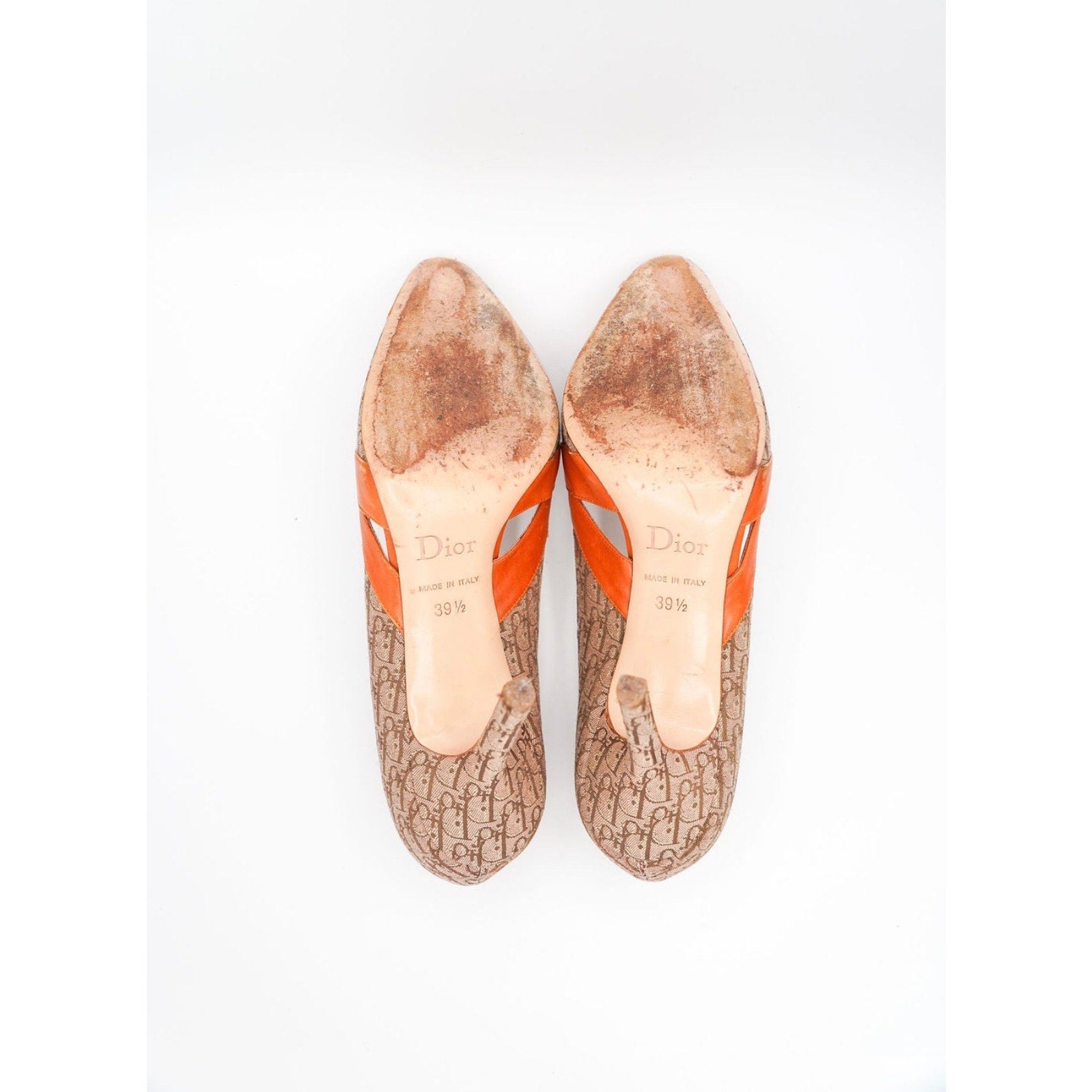 Vintage Brown Canvas Oblique D’Orsay Pumps