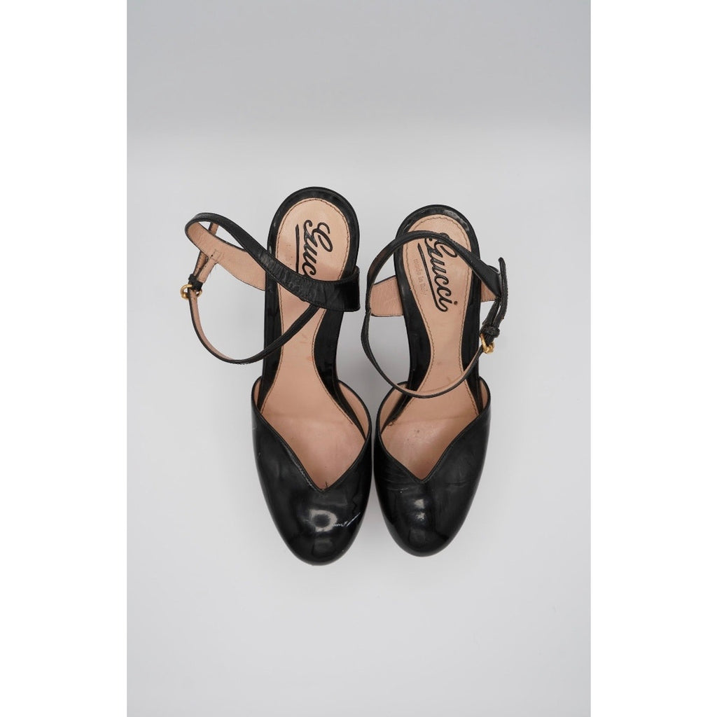 Patent Leather Wood Slingback Pumps