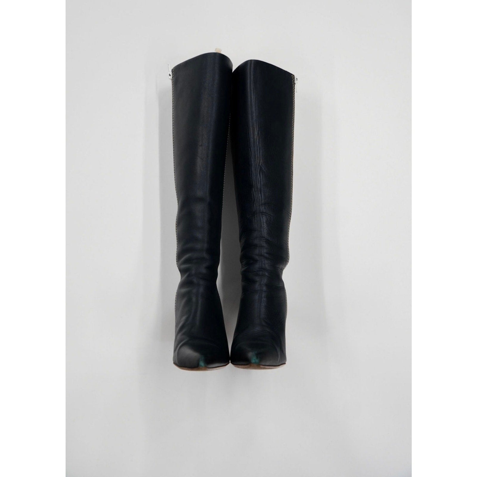 Blue & White Leather Knee-High Boots