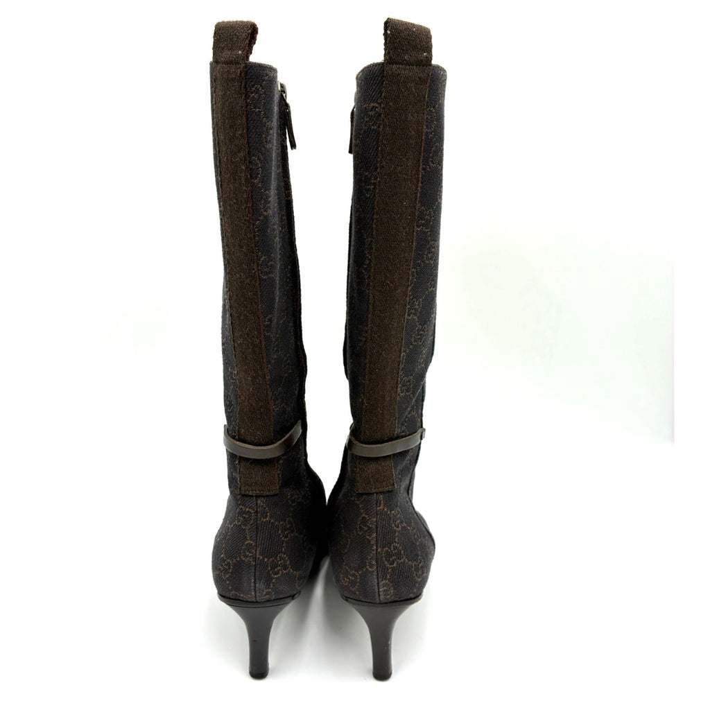 8.5 Gucci Tom Ford Vintage Brown Canvas GG Mid-Calf Boots