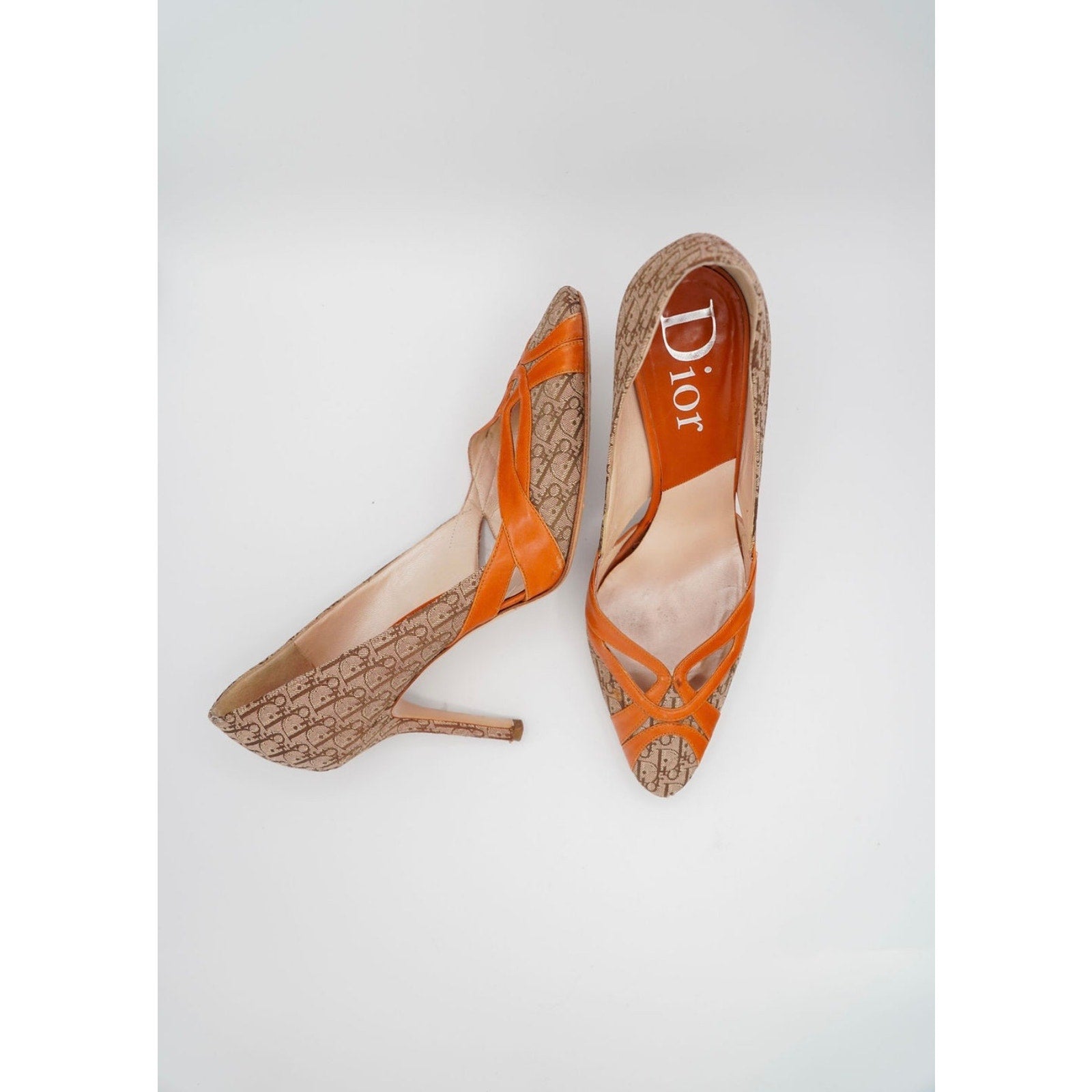 Vintage Brown Canvas Oblique D’Orsay Pumps