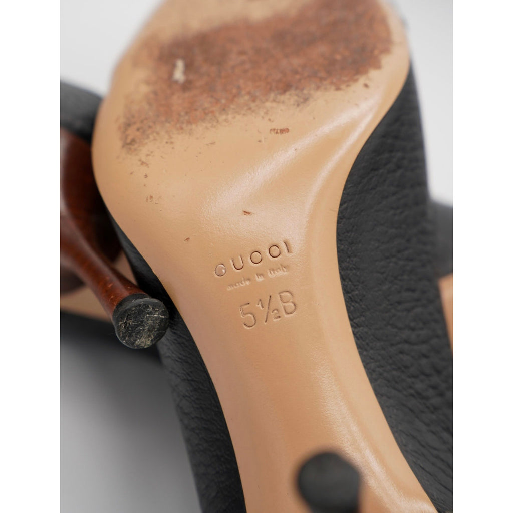 Vintage Black Bamboo Accent Leather Pumps