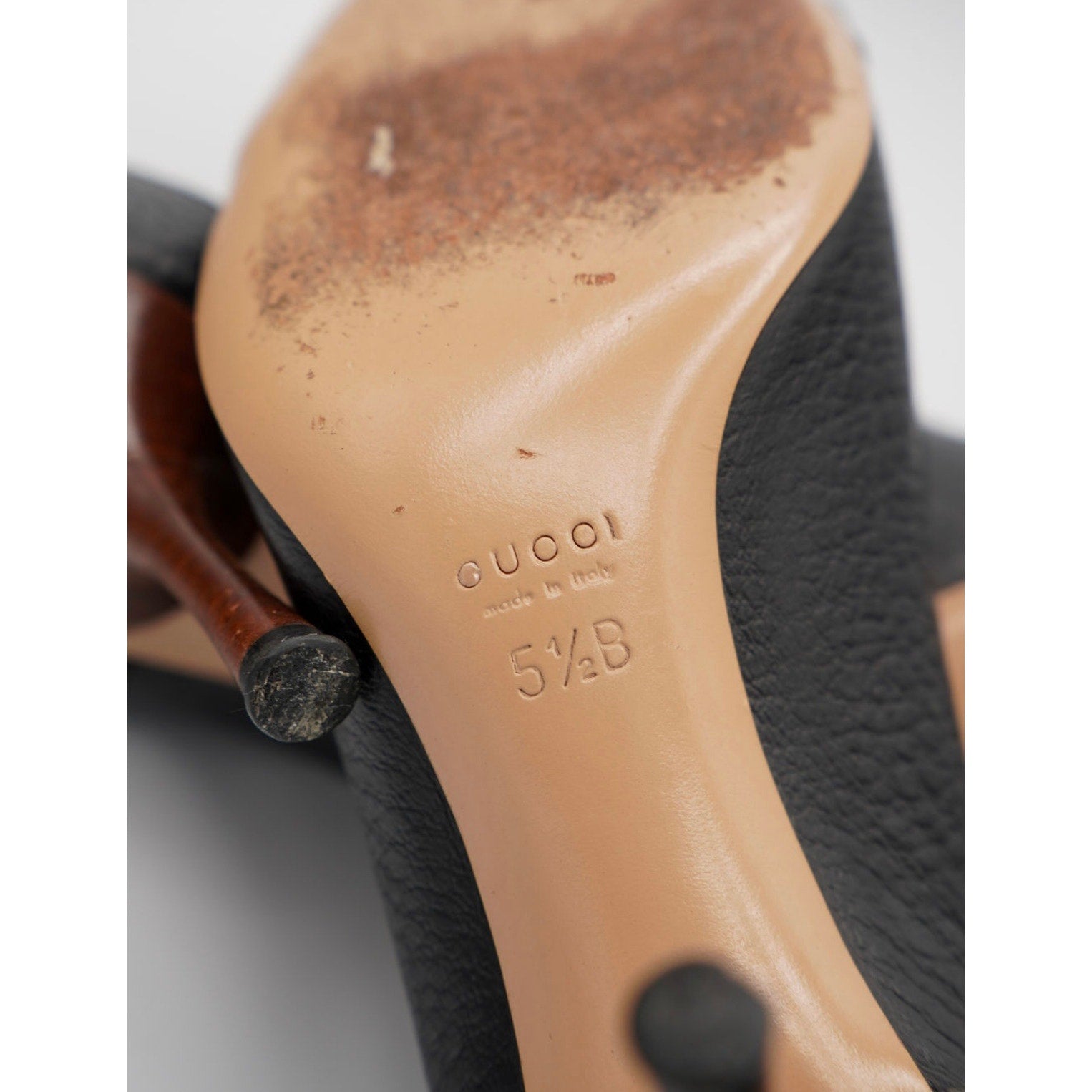 Vintage Black Bamboo Accent Leather Pumps