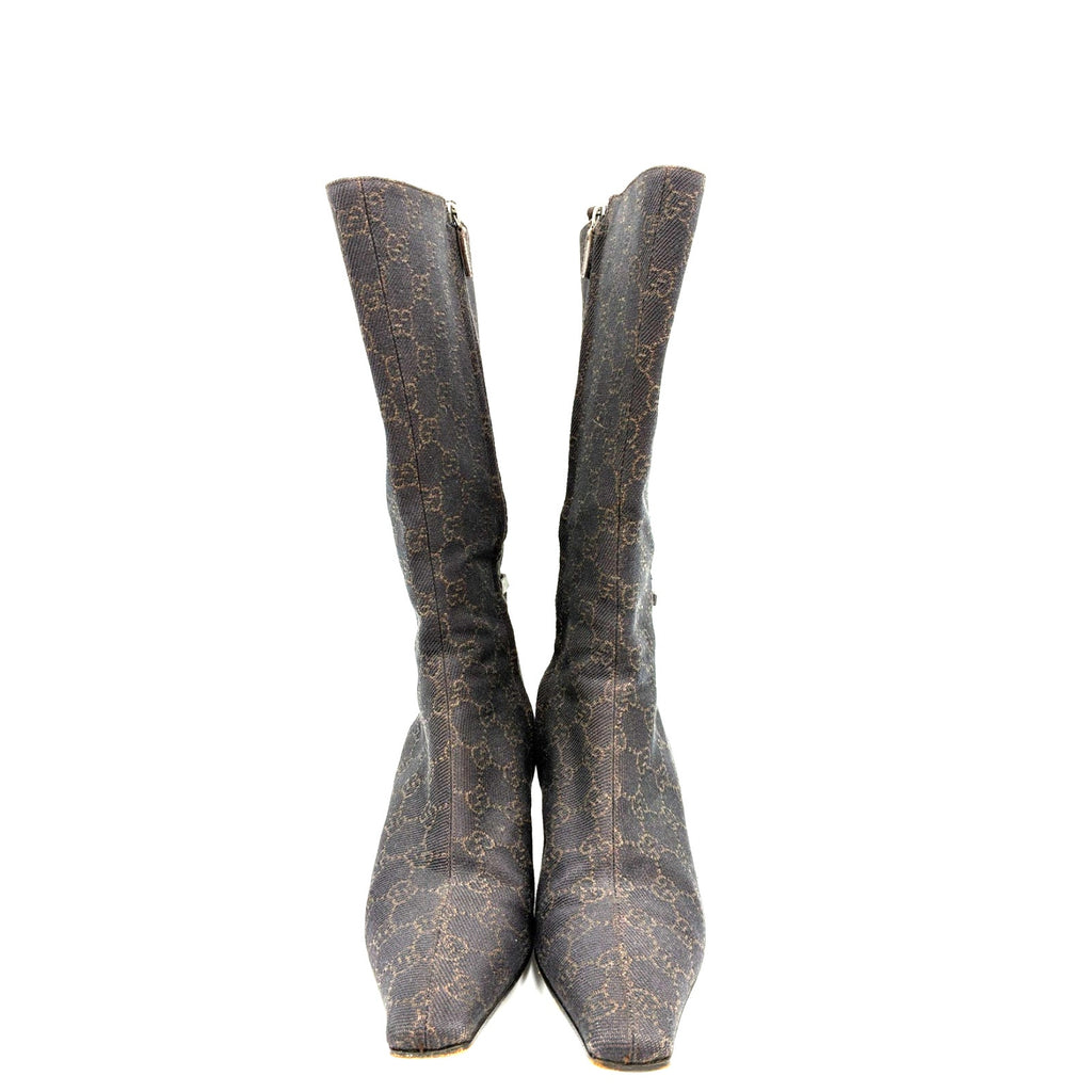 8.5 Gucci Tom Ford Vintage Brown Canvas GG Mid-Calf Boots