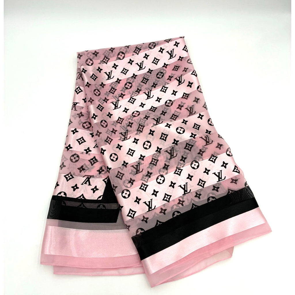 41" LV Monogram Pink & Black Silk Scarf