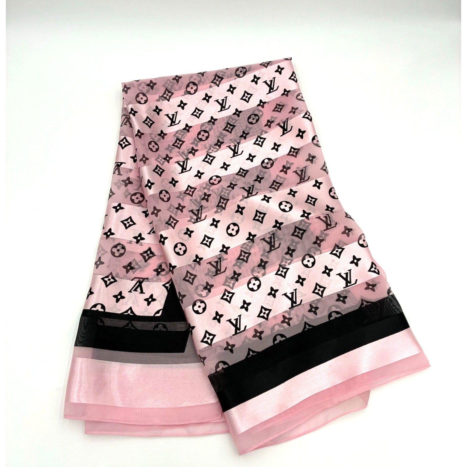 41" LV Monogram Pink & Black Silk Scarf