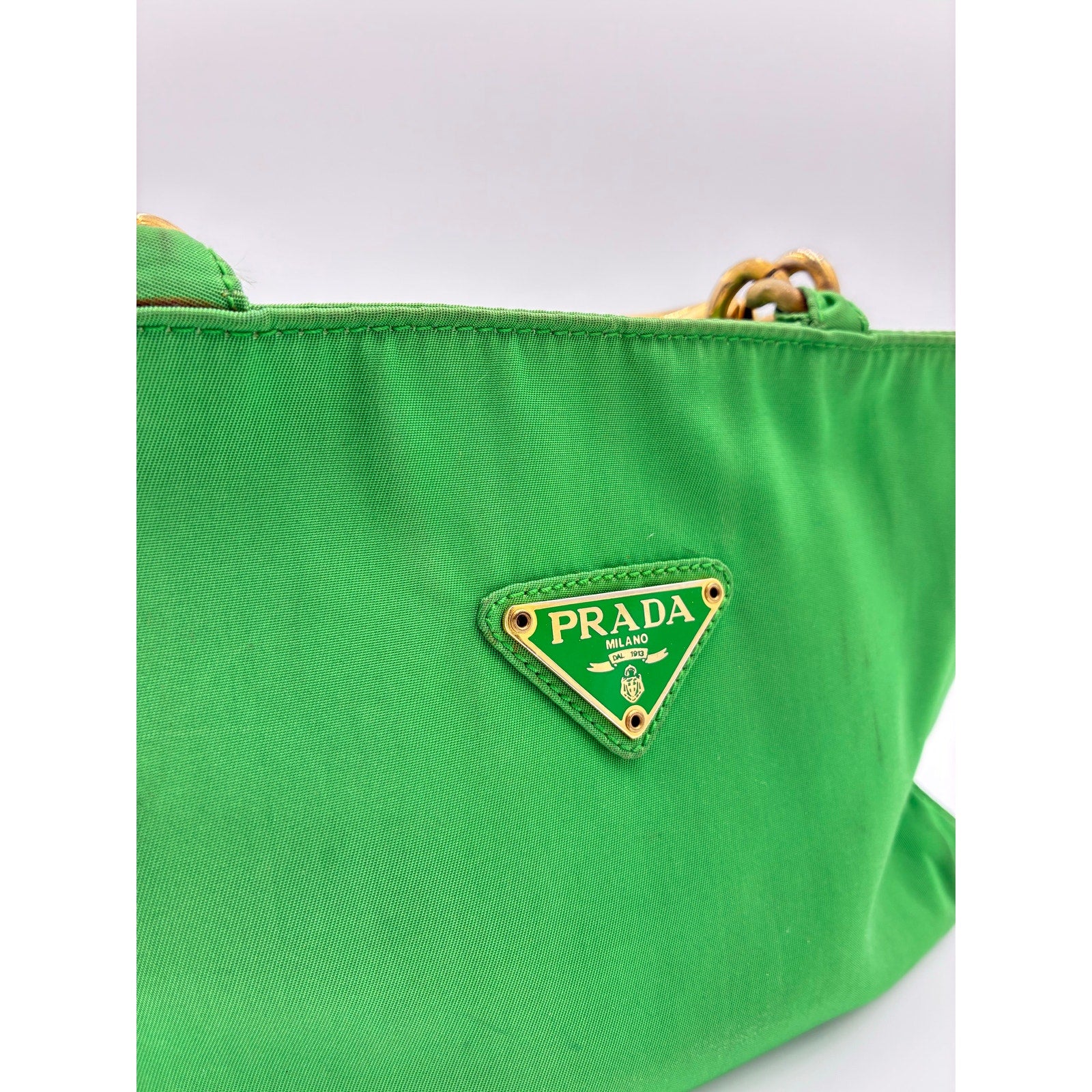 Vintage Green Nylon Mini Hand Bag Gold Hardware