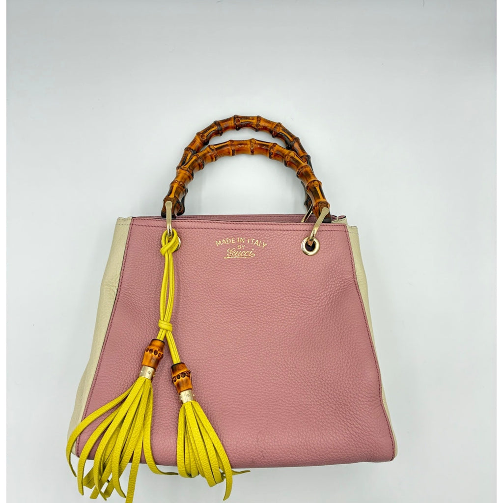 Bamboo Shopper Satchel Pink & White Leather Bag