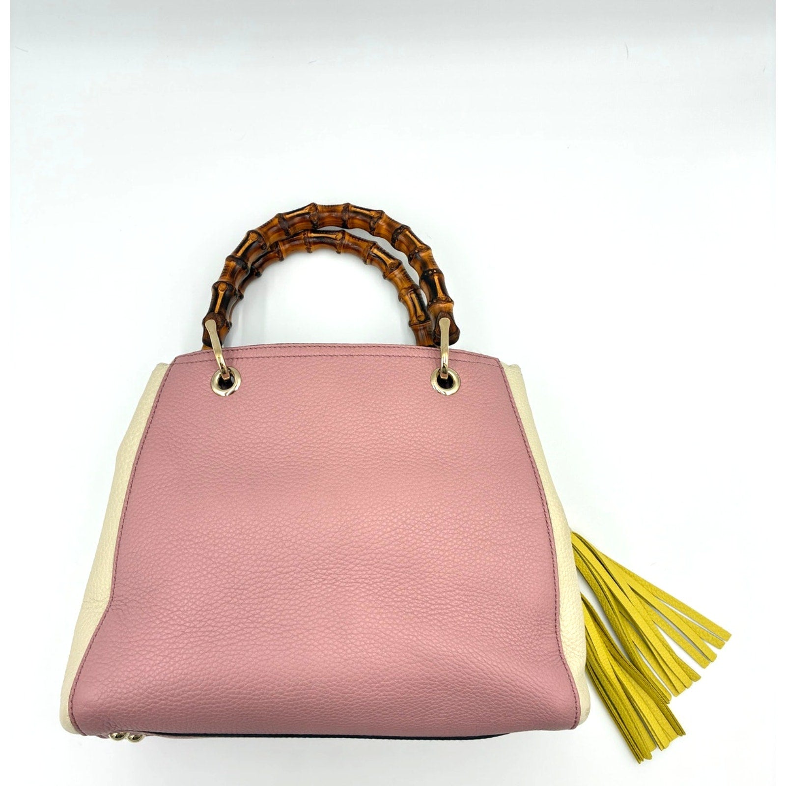 Bamboo Shopper Satchel Pink & White Leather Bag