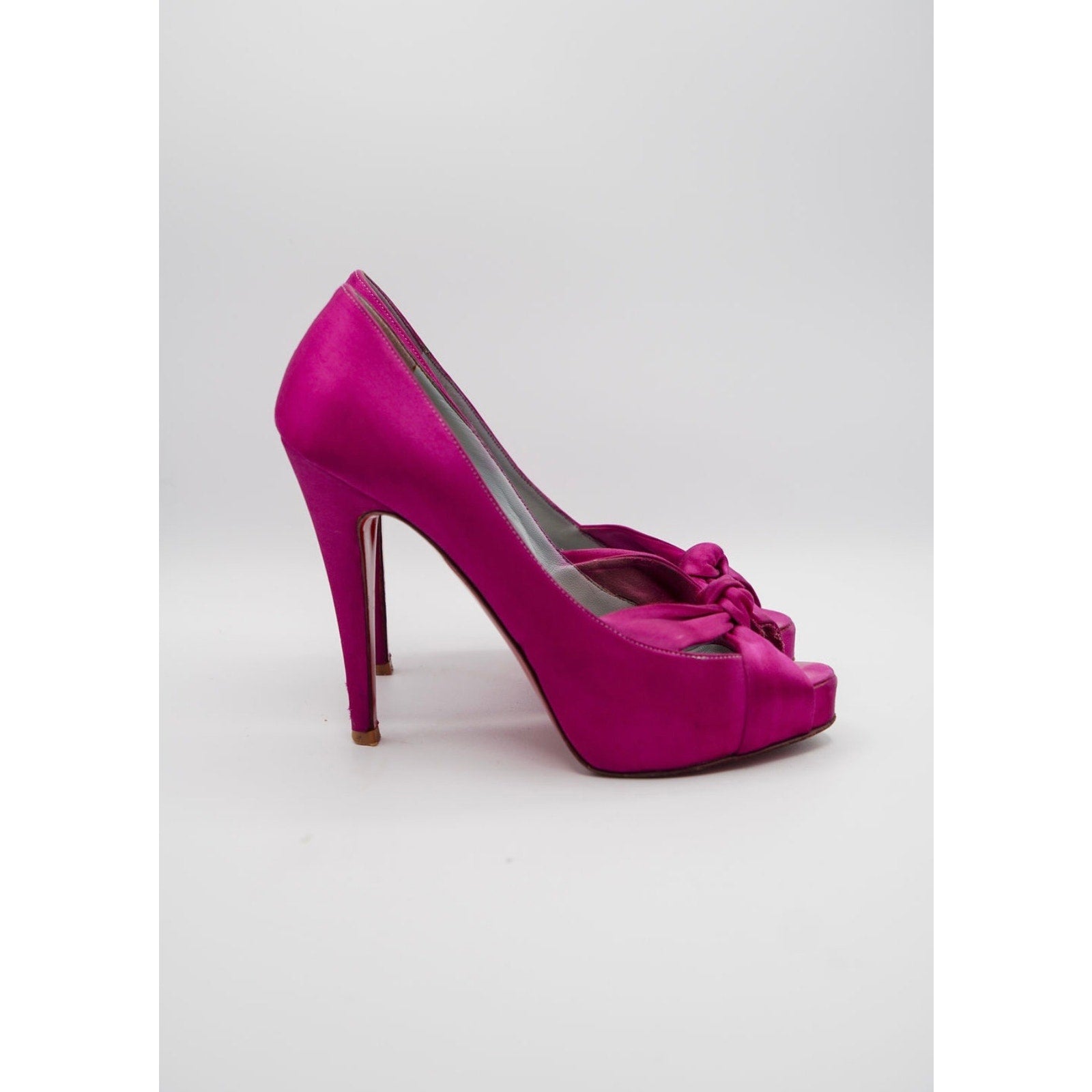 Pink Satin Bow Peep-Toe Platform Pumps
