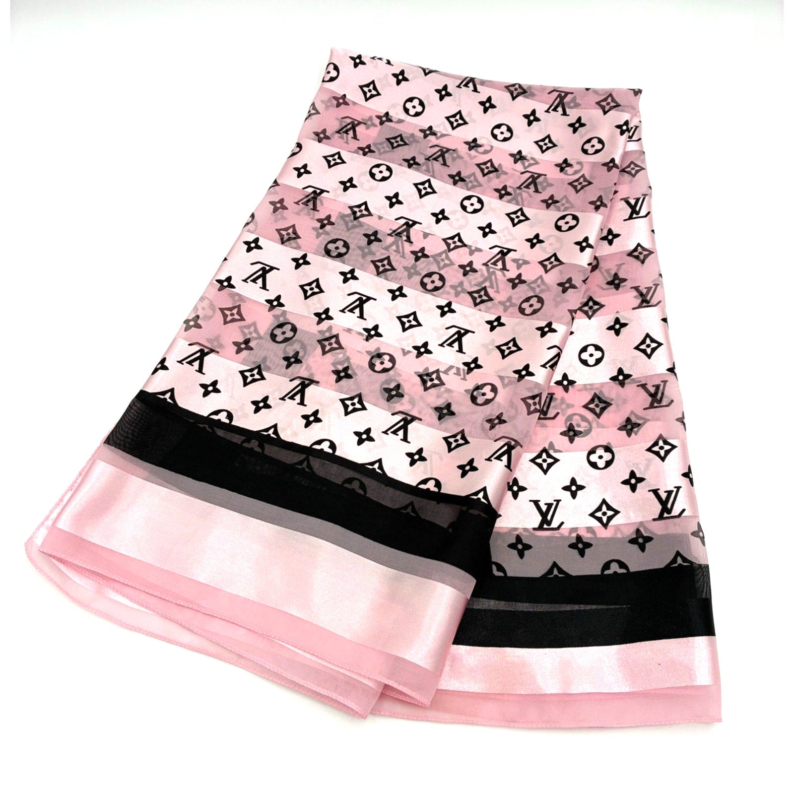 41" LV Monogram Pink & Black Silk Scarf