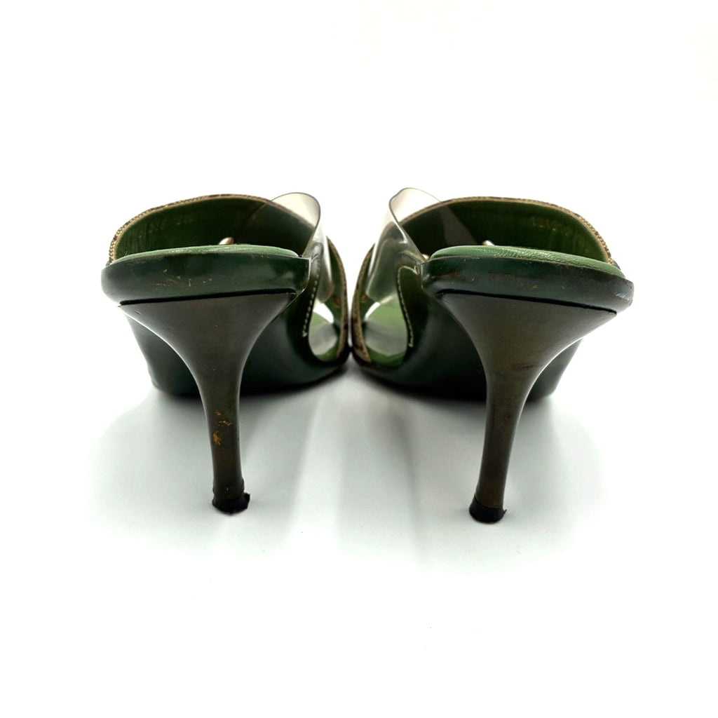 8.5 Vintage GG Monogram Canvas PVC Green & Brown Mules