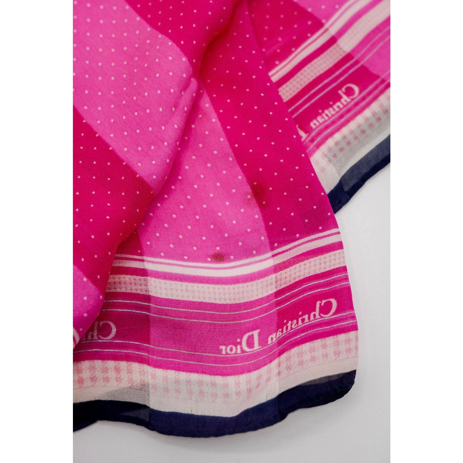CD Silk Scarf with Black Trim Pink Polka Dot