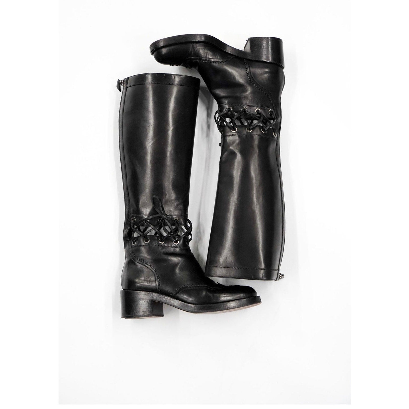 Black Calfskin Interlocking CC Riding Boots