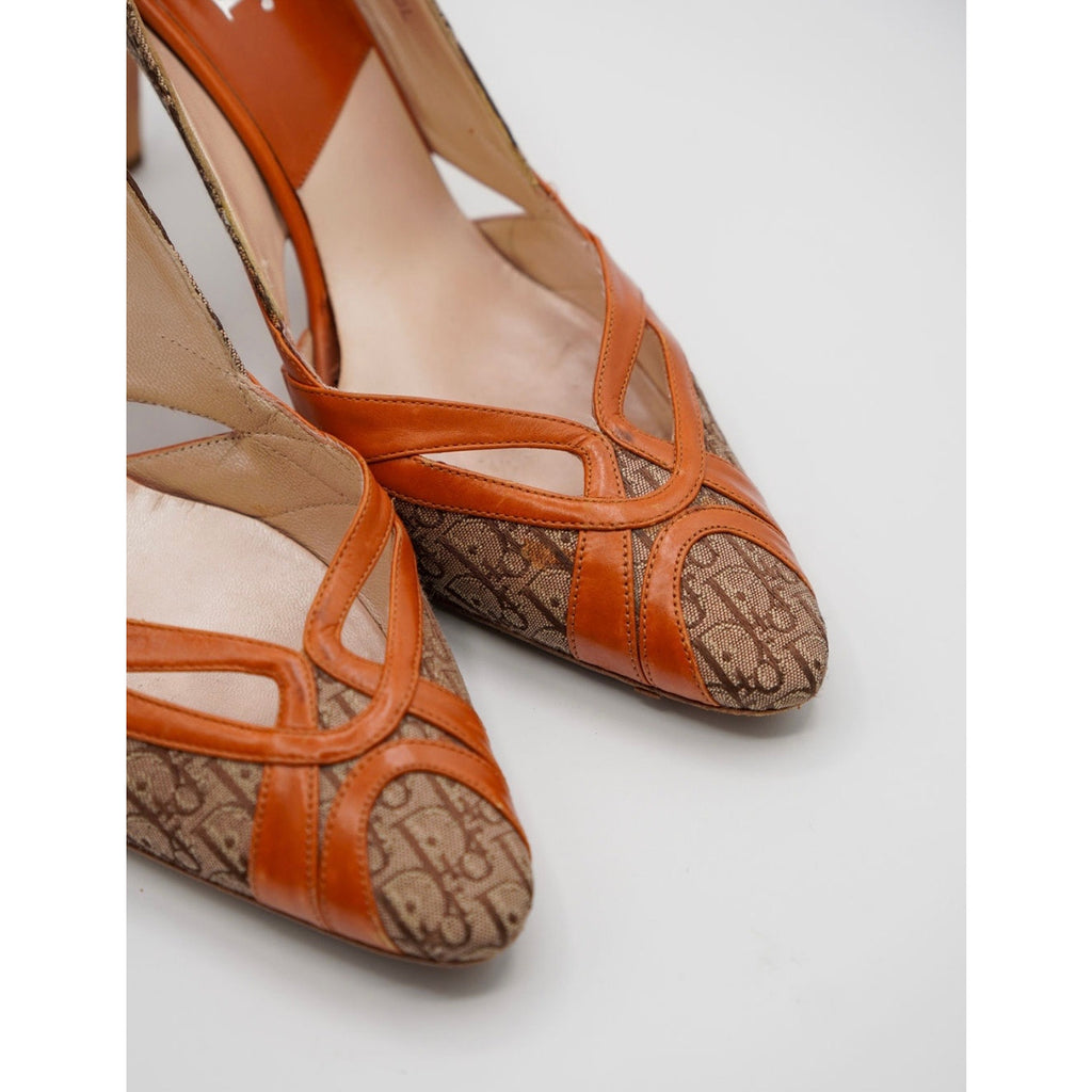 Vintage Brown Canvas Oblique D’Orsay Pumps