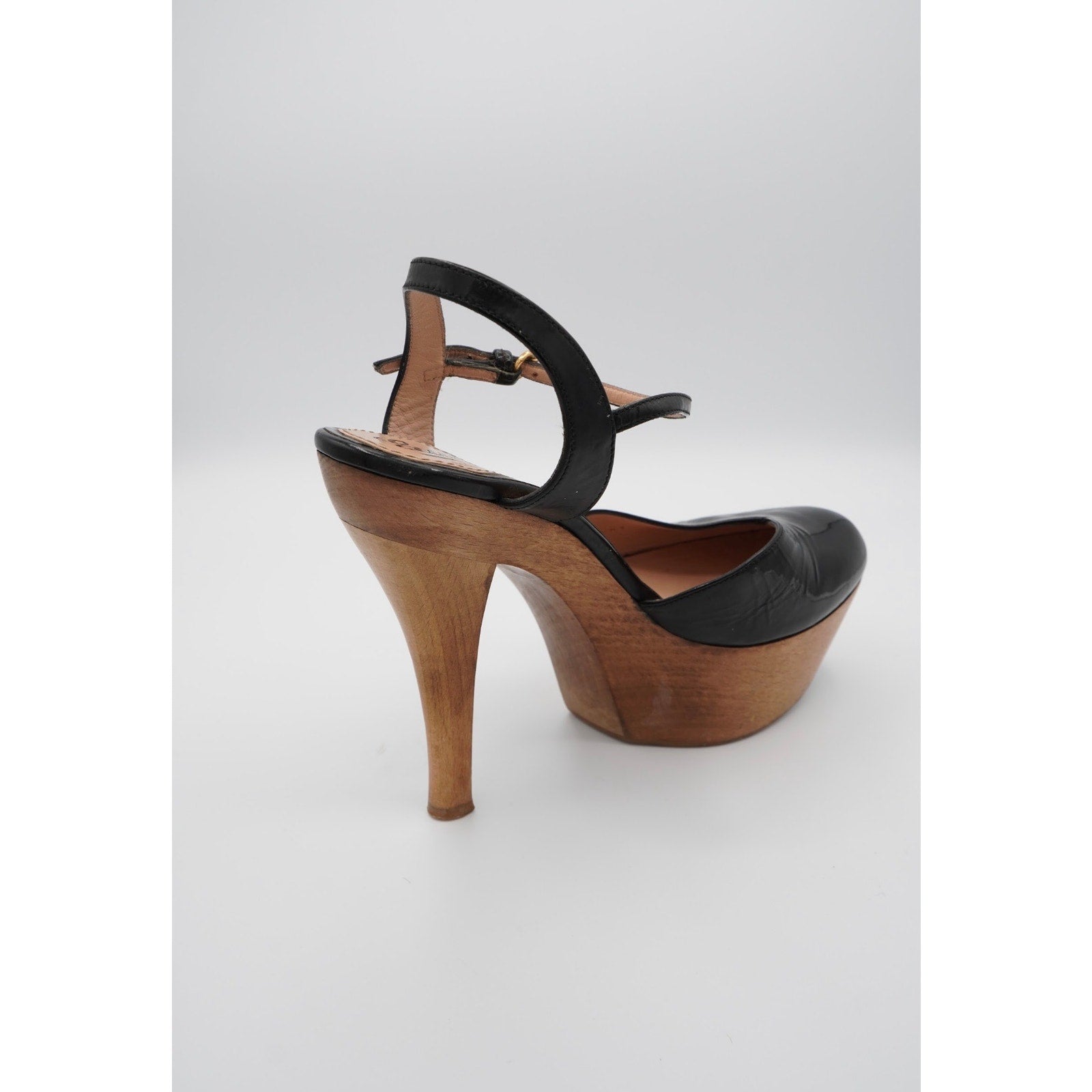 Patent Leather Wood Slingback Pumps
