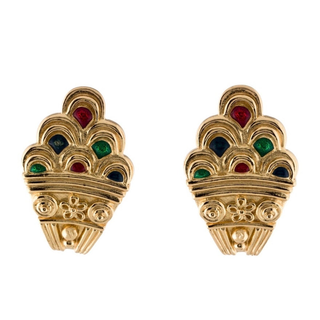 Vintage Gold-Plated Enamel Clip-On Earrings