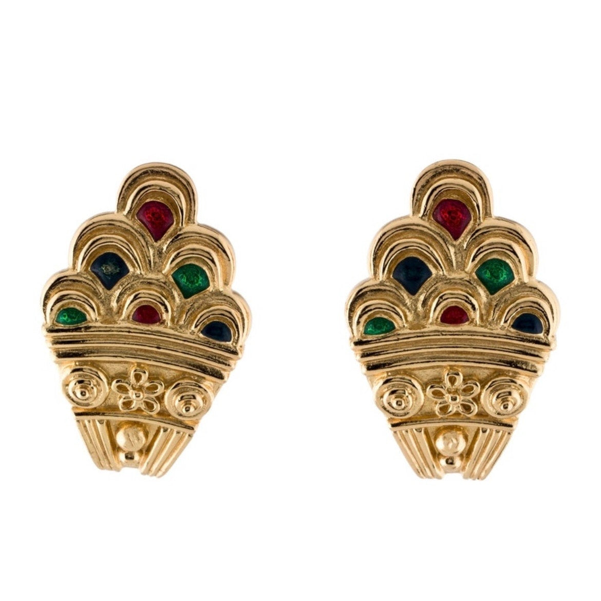 Vintage Gold-Plated Enamel Clip-On Earrings