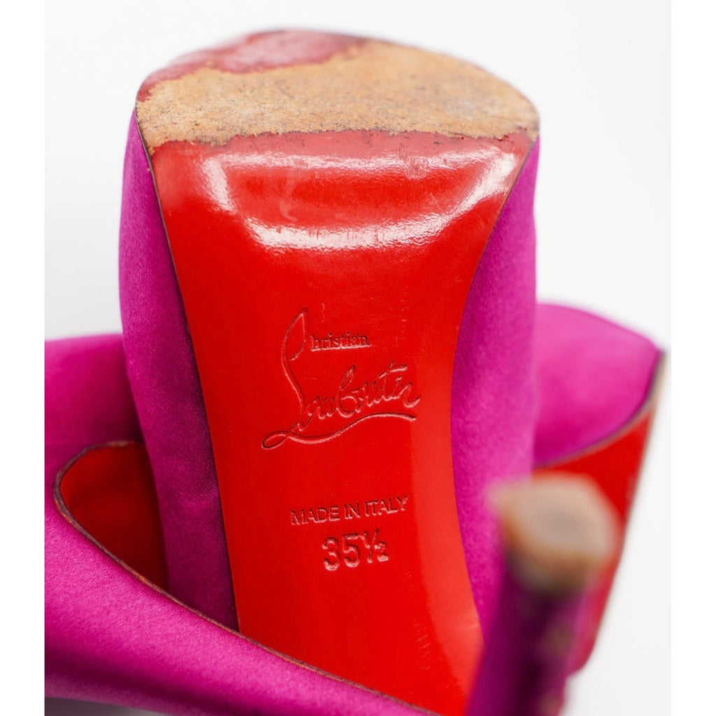 Pink Satin Bow Peep-Toe Platform Pumps