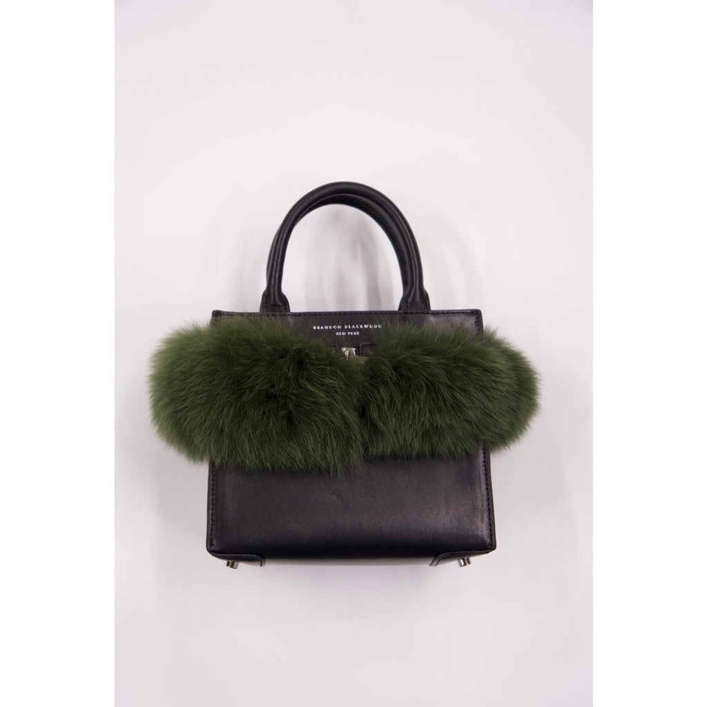 Mya Green Faux Fur Trimmed Black Leather Crossbody Bag