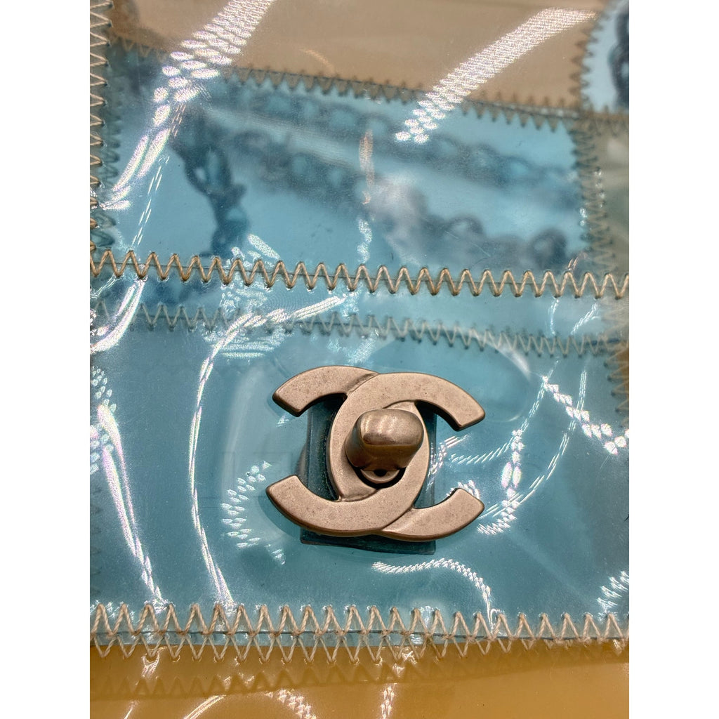 CC Chocolate Bar Blue/Beige Chain Shoulder Bag