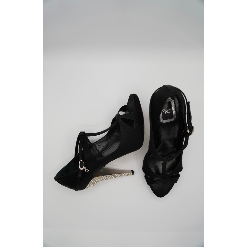 Vintage Black Satin Heels