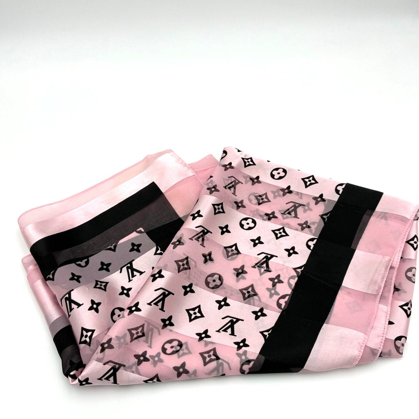 41" LV Monogram Pink & Black Silk Scarf