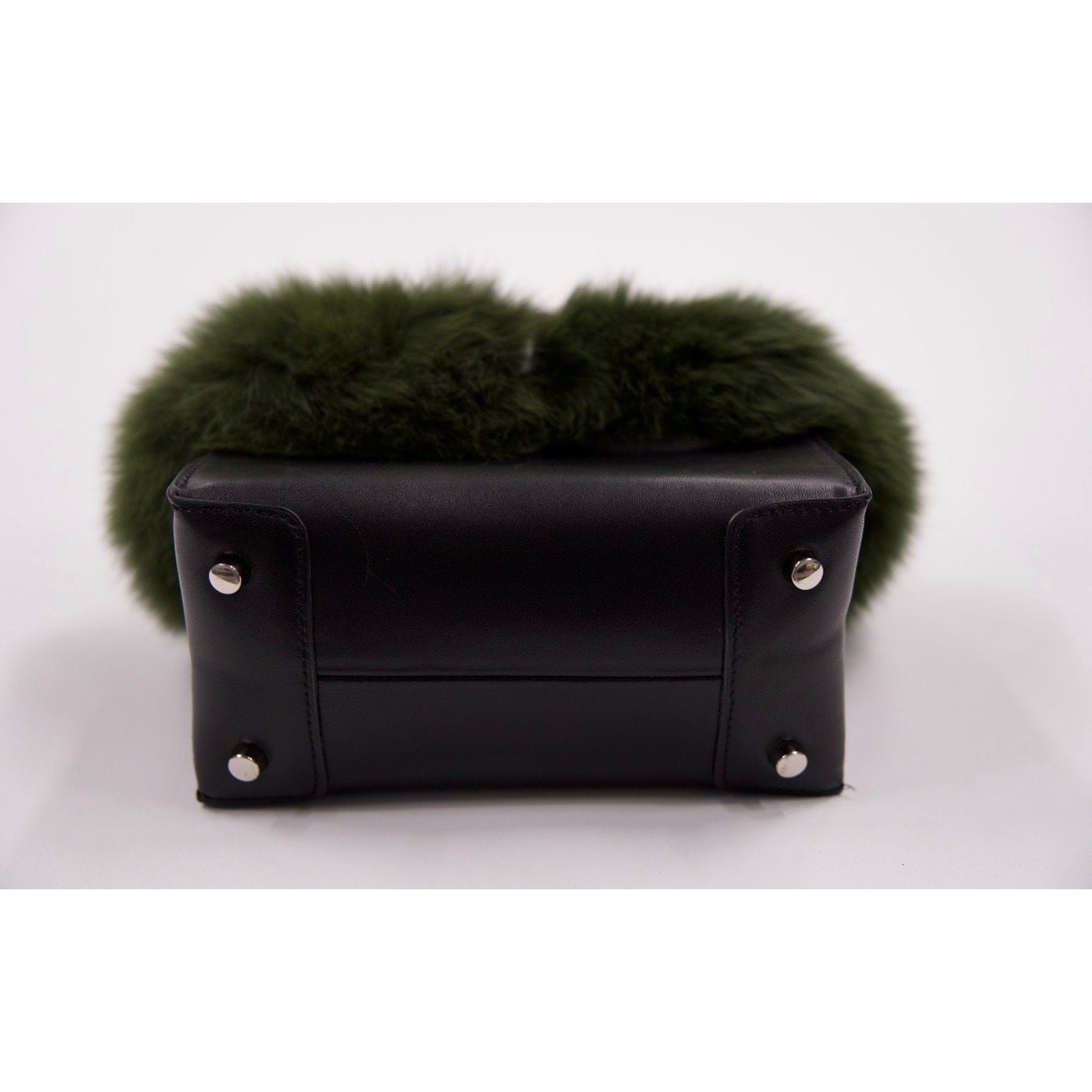 Mya Green Faux Fur Trimmed Black Leather Crossbody Bag
