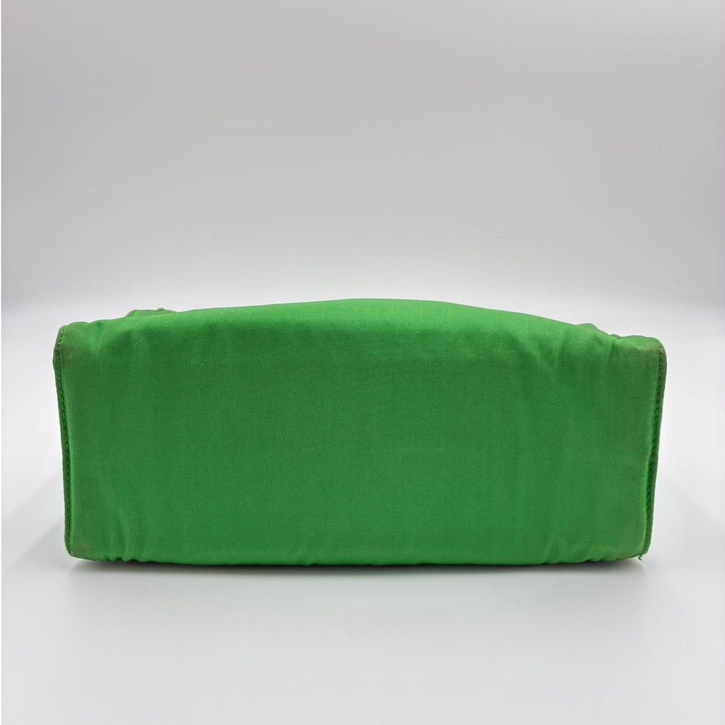 Vintage Green Nylon Mini Hand Bag Gold Hardware