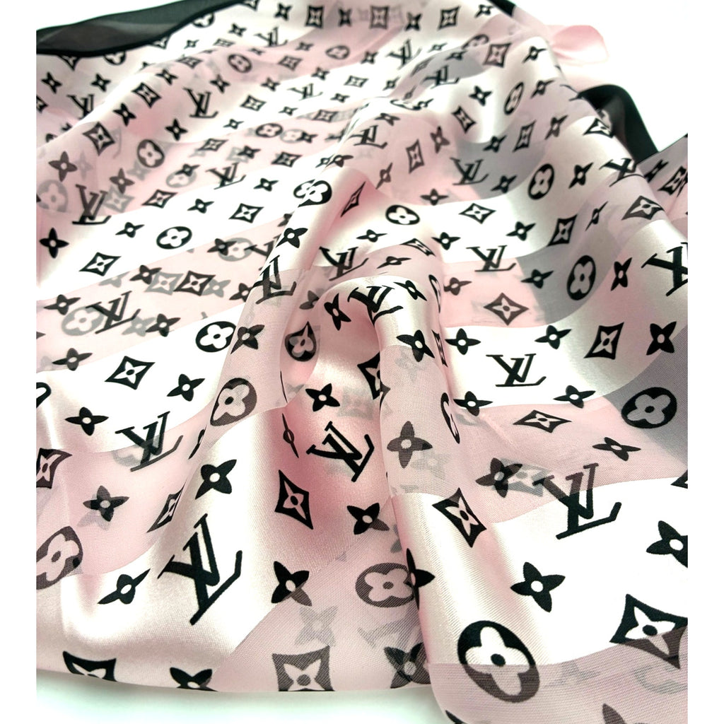 41" LV Monogram Pink & Black Silk Scarf