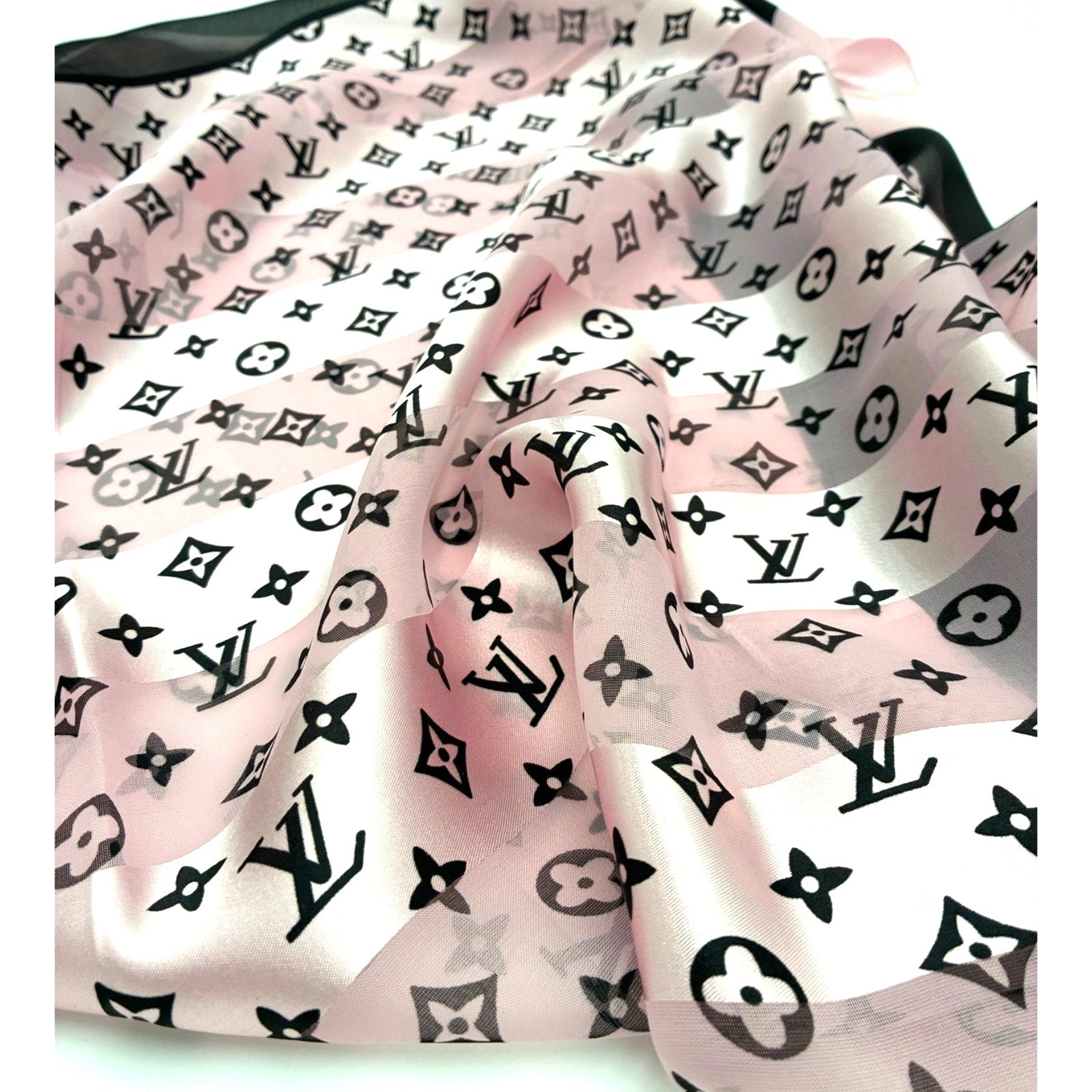 41" LV Monogram Pink & Black Silk Scarf