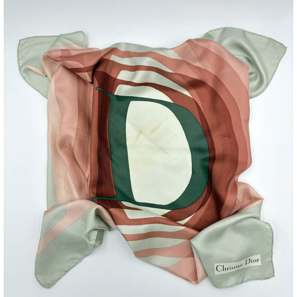 30" Vintage  Monogram Letter Pink and Gray Silk Scarf