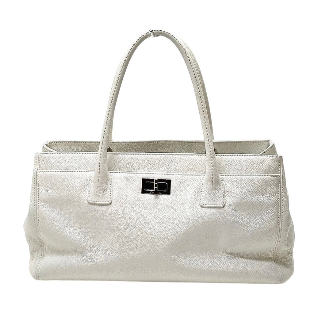 Executive Tote White Caviar Leather Silk CC Twilley