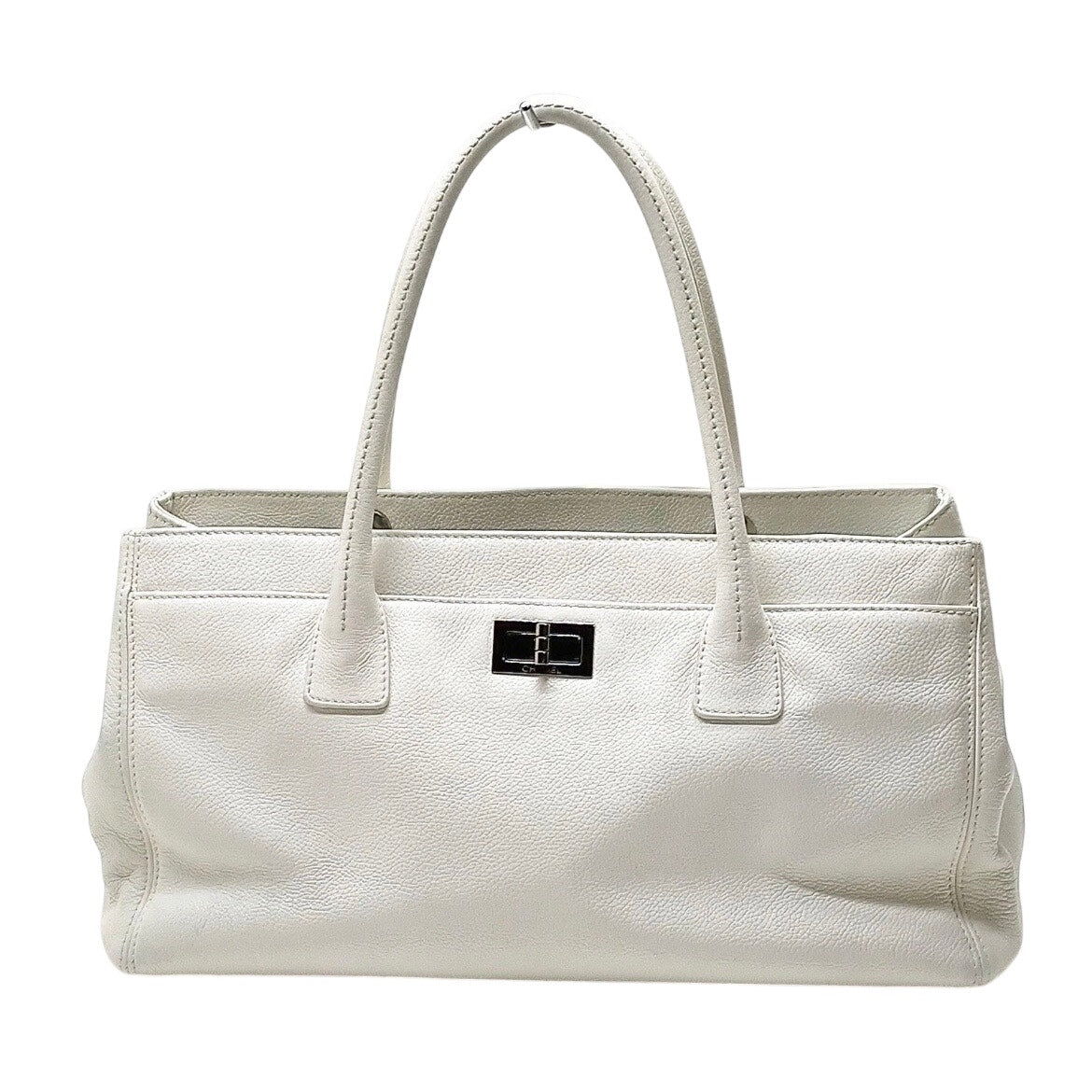 Executive Tote White Caviar Leather Silk CC Twilley