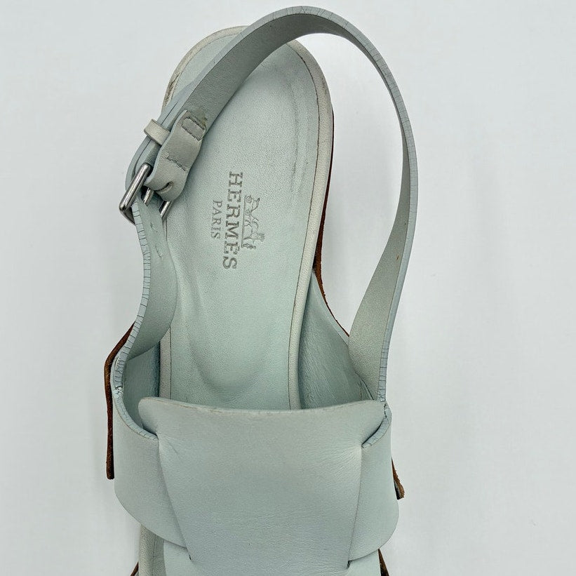 39.5 Blue Leather Slingback Sandals Spring 2018