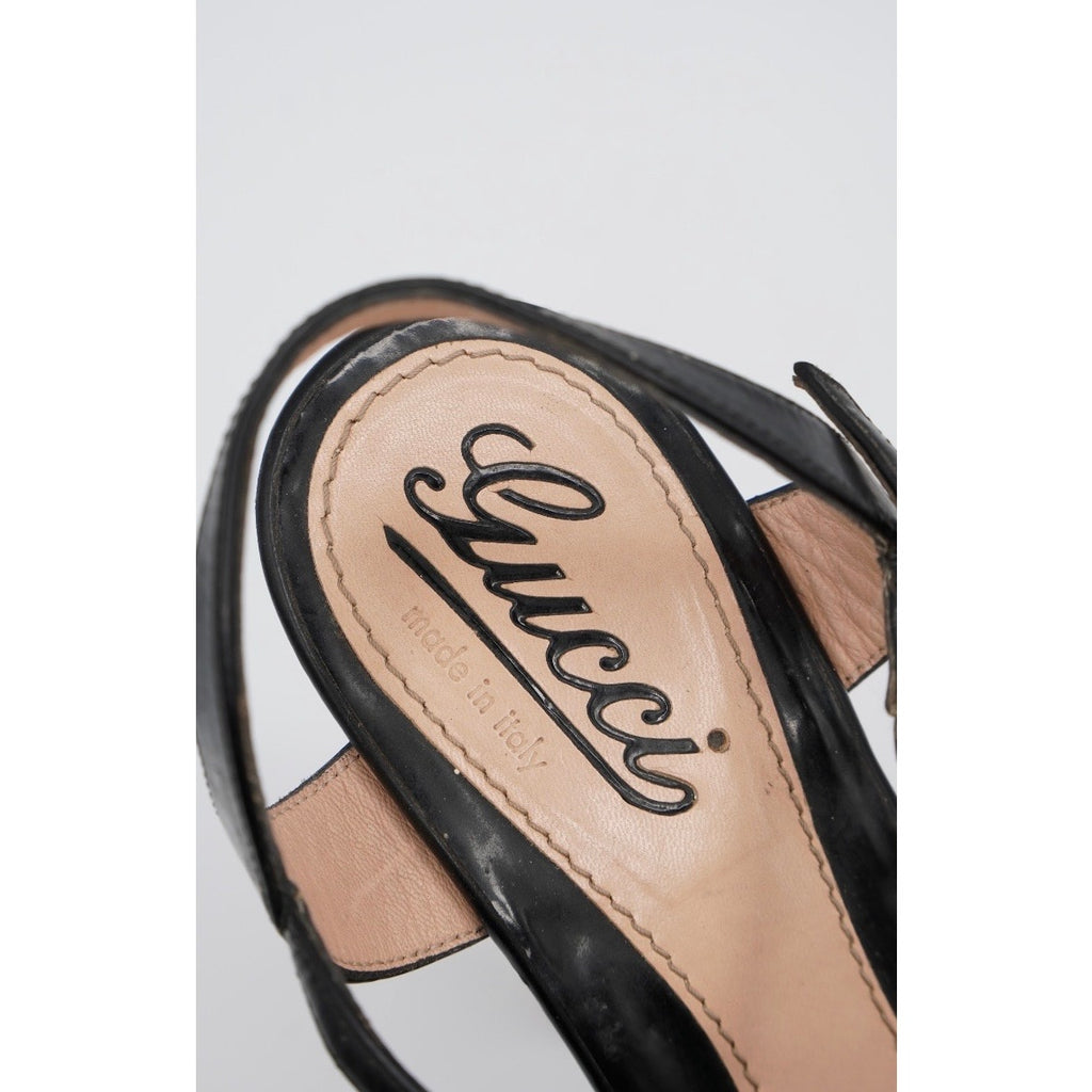 Patent Leather Wood Slingback Pumps