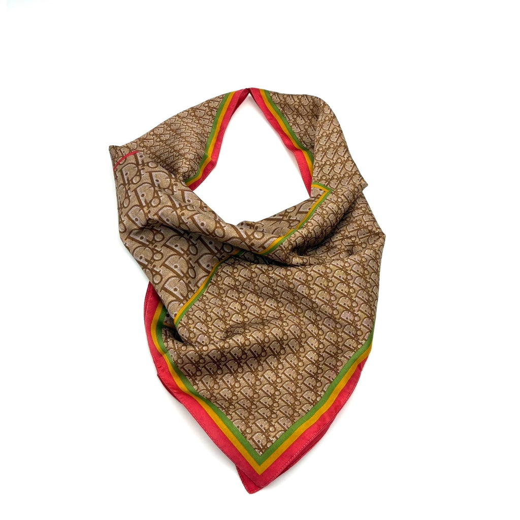 20.9" Vintage Rasta Trotter Monogram Silk Scarf Brown